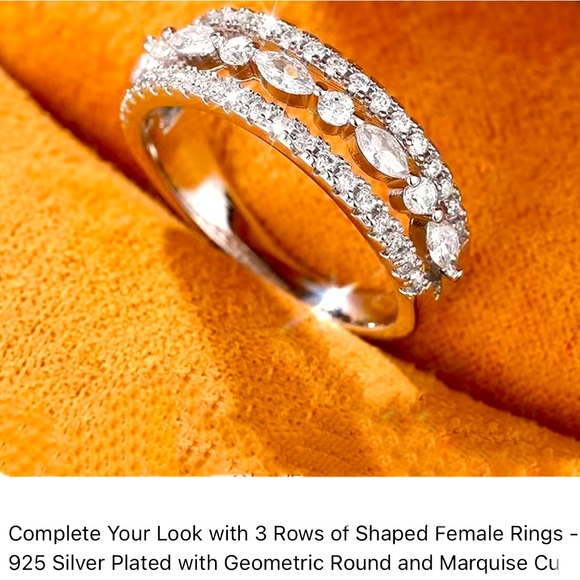 ♥️Ring 3 rows of marquis’s cut, geometric round cuts  zircons together /one ring - Picture 8 of 10